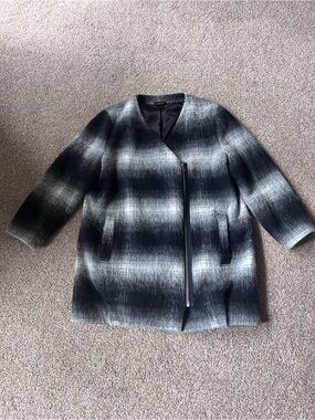 Topshop Ombre Black & Gray Asymmetrical Zip Wool Pea Coat